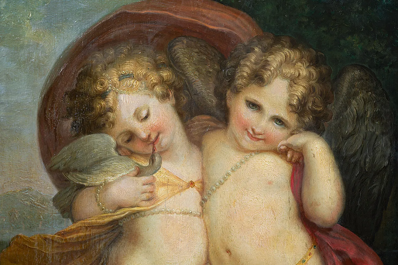 Putti, Neoclassical oil painting on panel, 18th century 2