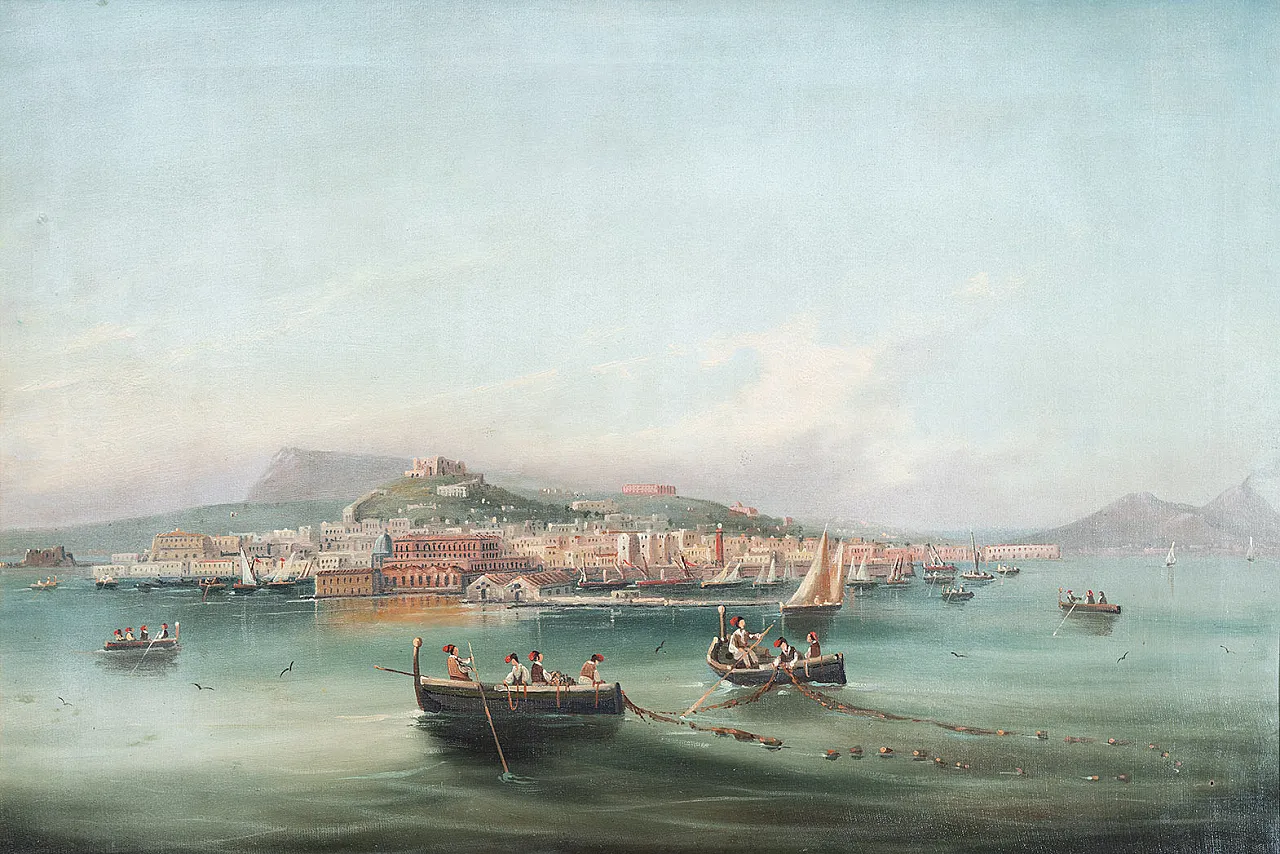Oil painting on canvas with contemporary frame depicting a view, 19th 2