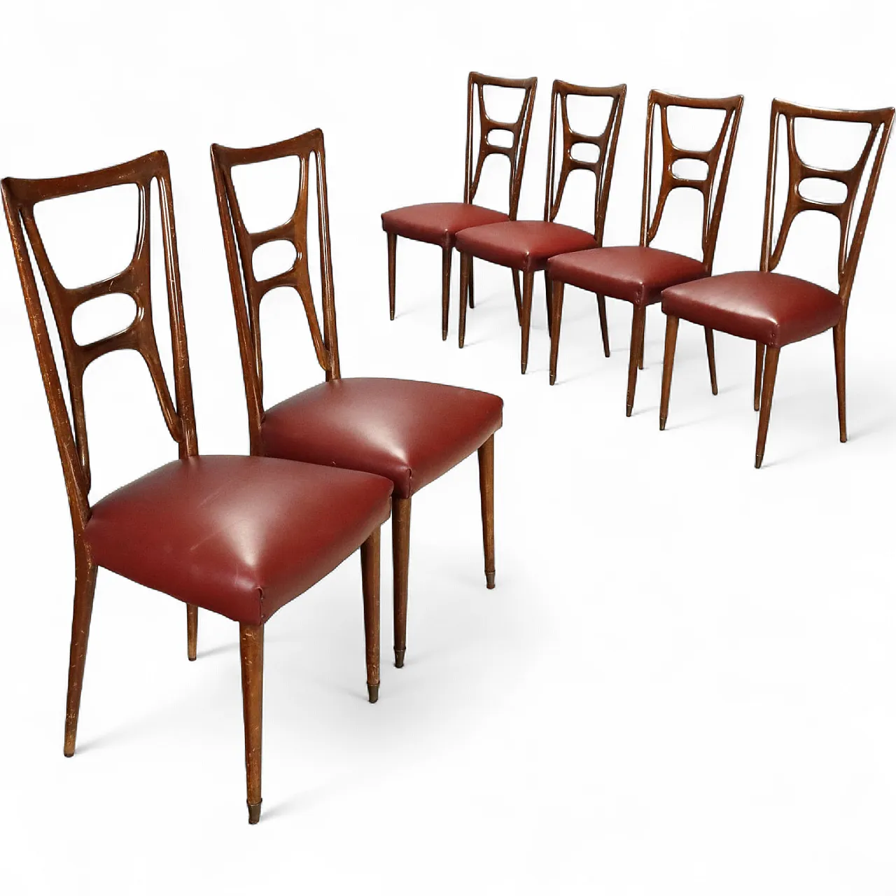 6 Chairs with bordeaux seat, 1950s 9
