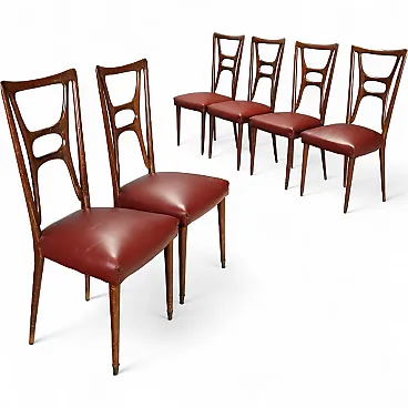 6 Chairs with bordeaux seat, 1950s