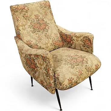 Pair of armchairs in metal and brass, mid-20th century