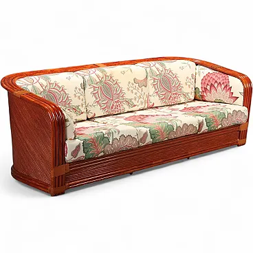 Rattan and red bamboo sofa, 1980s