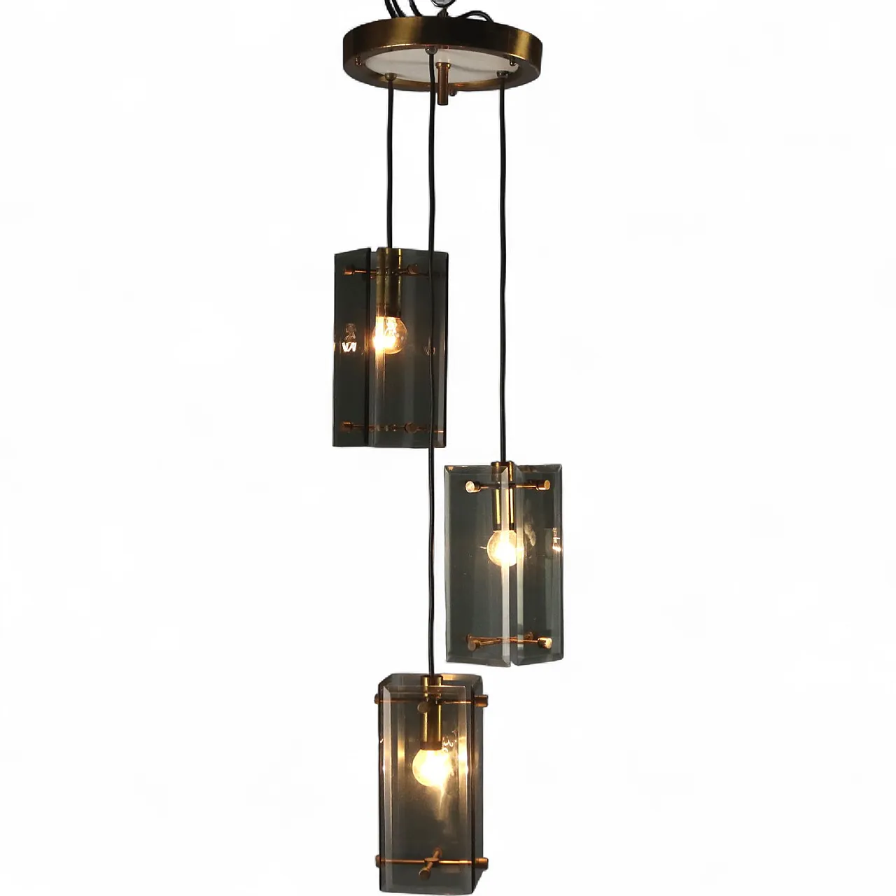 Brass and smoked glass lamp, 1960s 8