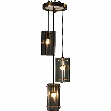 Brass and smoked glass lamp, 1960s