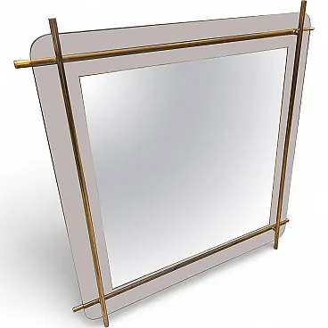 Smoked glass and brass square wall mirror by Renato Zevi, 1970s