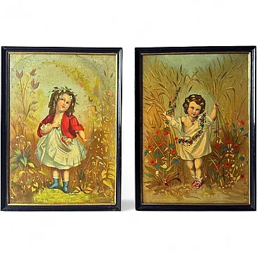 Coppia di cromolitografie pubblicitarie francesi Belle Époque, '900