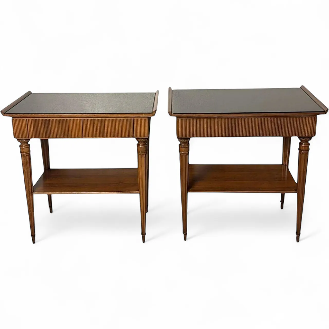 Mid-Century Modern pair of wooden nightstands with glass tops, 1950s 20