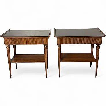 Mid-Century Modern pair of wooden nightstands with glass tops, 1950s