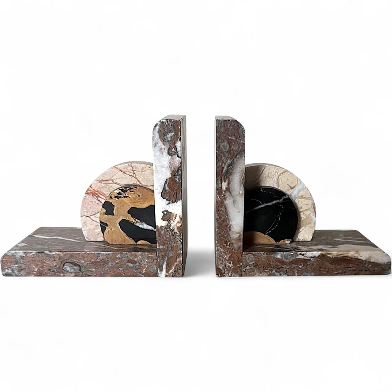 Pair of Art Deco bookends in polychrome marble, 1930s 21