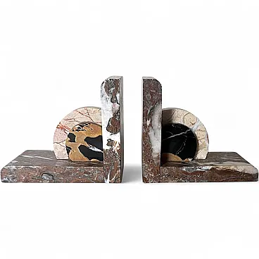 Coppia di reggilibri in stile Art Déco in marmo policromo, anni '30