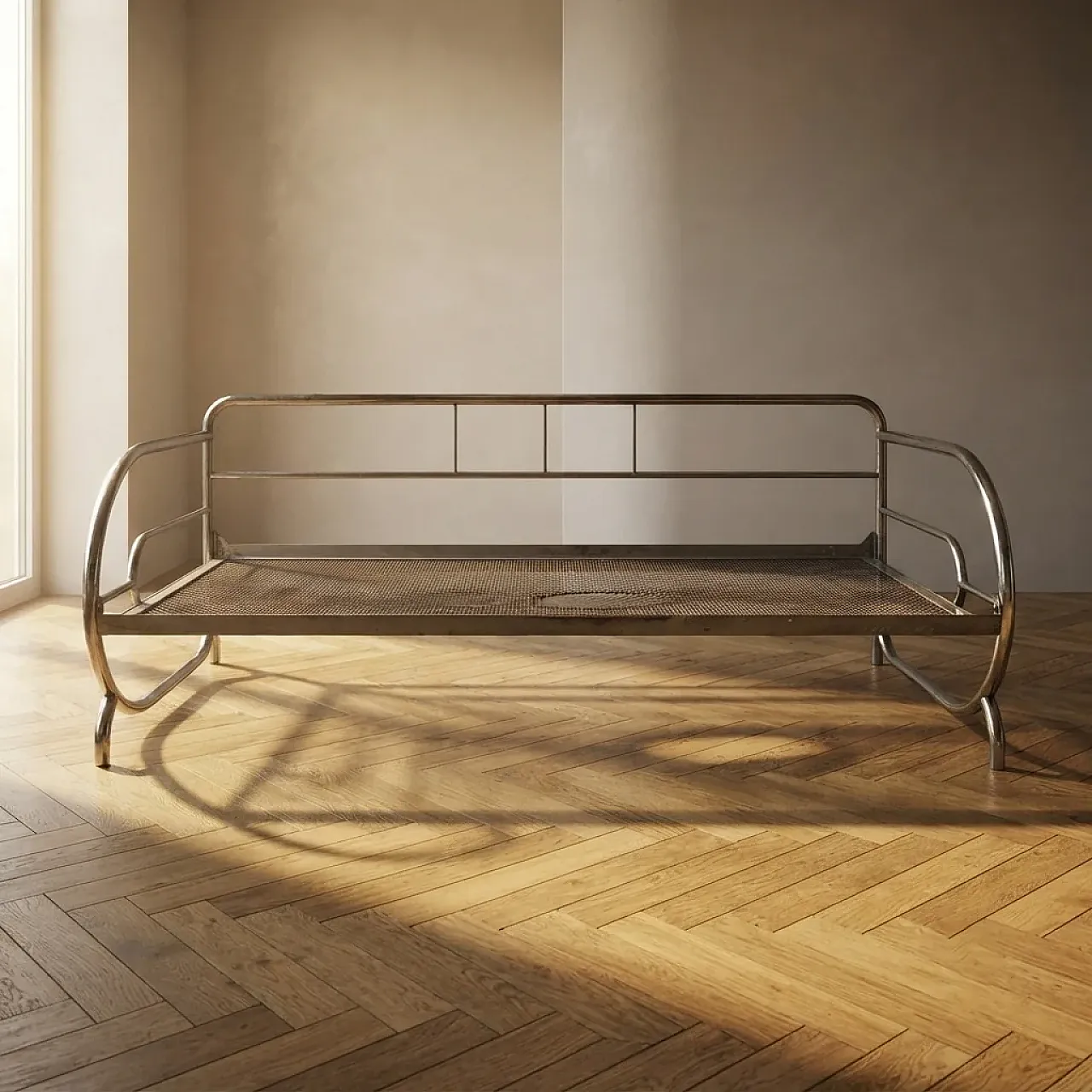 Telaio del divano letto in acciaio tubolare cromato, metà '900 1
