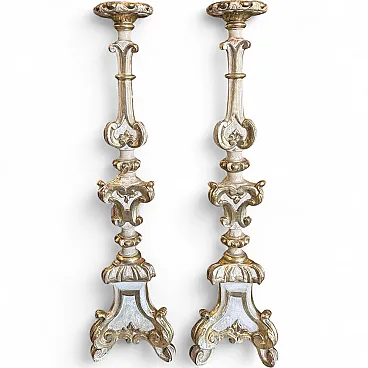 Pair of Louis XV lacquered and silvered wood torchères, 18th century