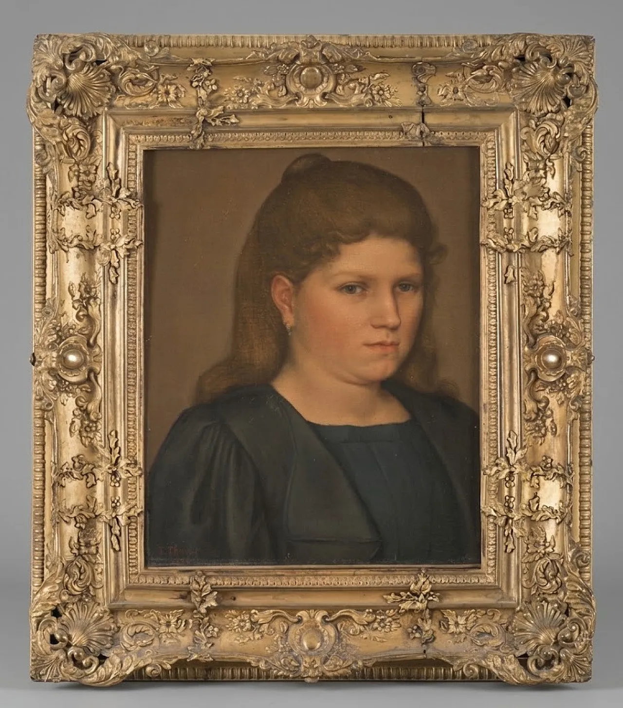 Portrait of a bourgeois woman signed E. Thomas 19th century 1