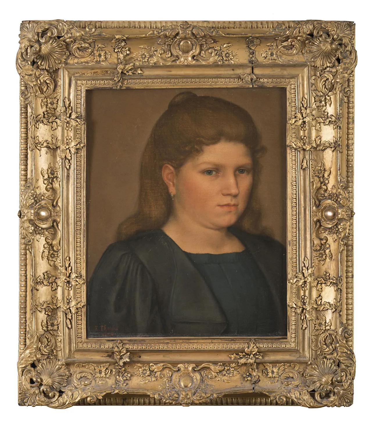 Portrait of a bourgeois woman signed E. Thomas 19th century 5