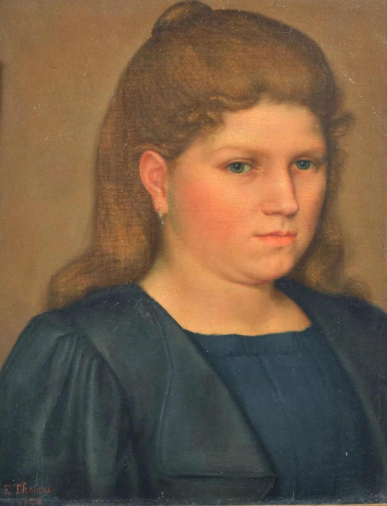 Portrait of a bourgeois woman signed E. Thomas 19th century 6