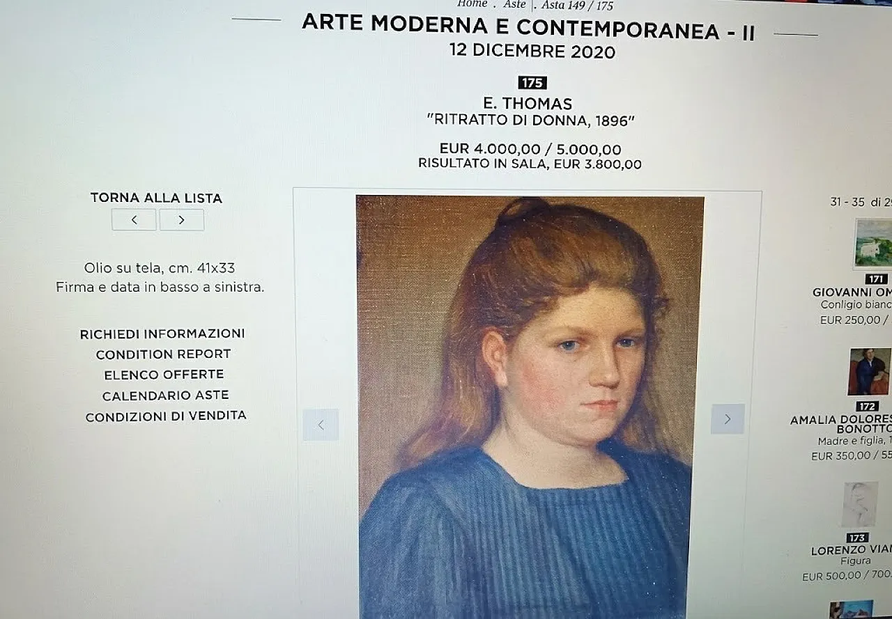 Portrait of a bourgeois woman signed E. Thomas 19th century 9
