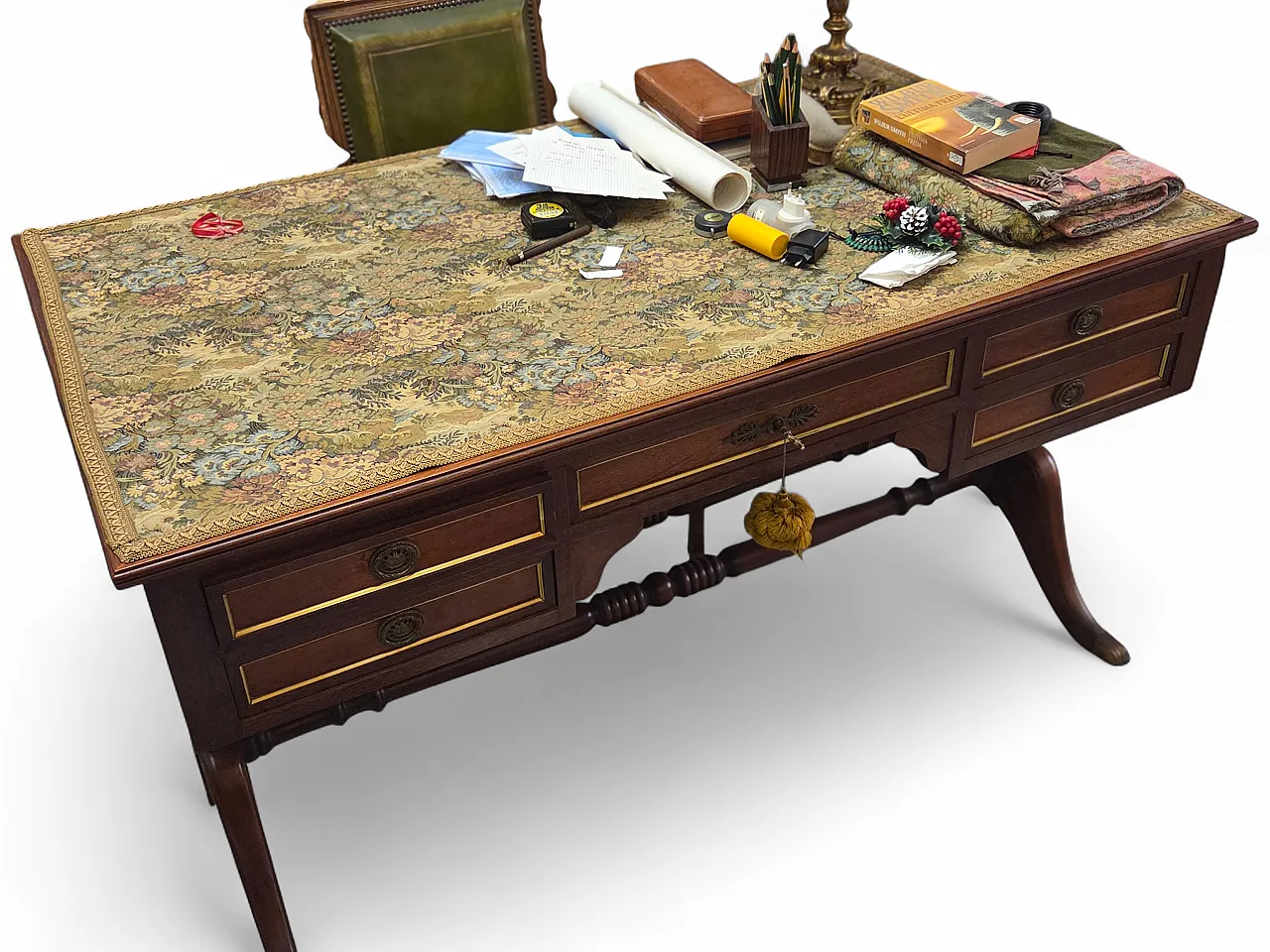Louis XVI style desk with fabric top, 1960s 6