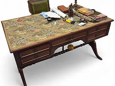 Louis XVI style desk with fabric top, 1960s
