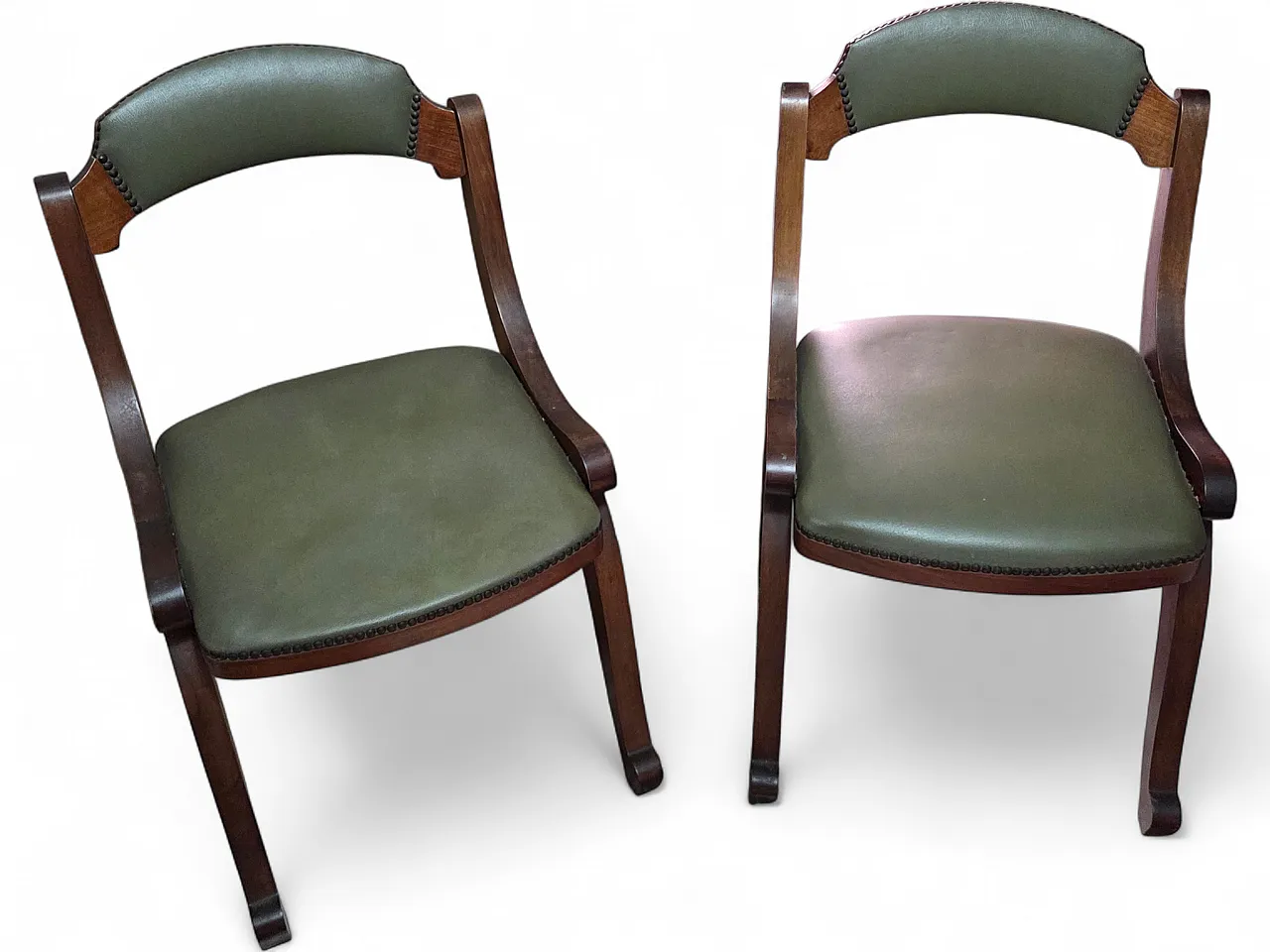 Pair of green leather modern armchairs, 1960s 4