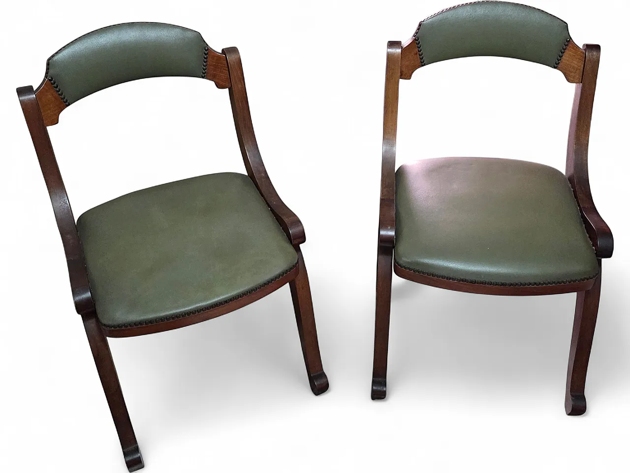 Pair of green leather modern armchairs, 1960s 5