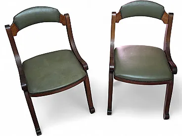 Pair of green leather modern armchairs, 1960s