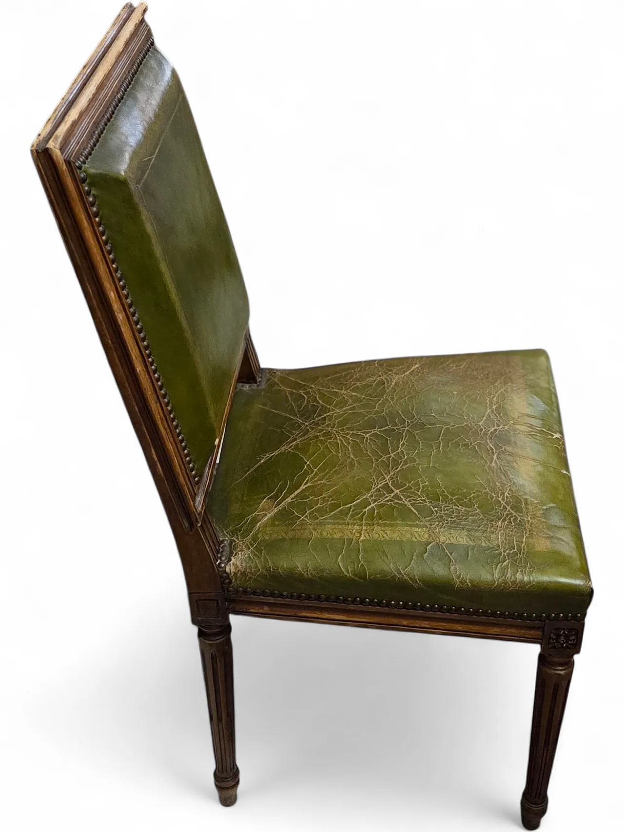 Louis XVI style guest chair in green leather, 1970s 4