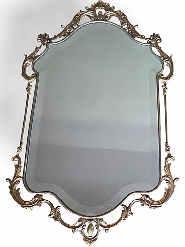 Brass wall mirror in baroque style, anni '60