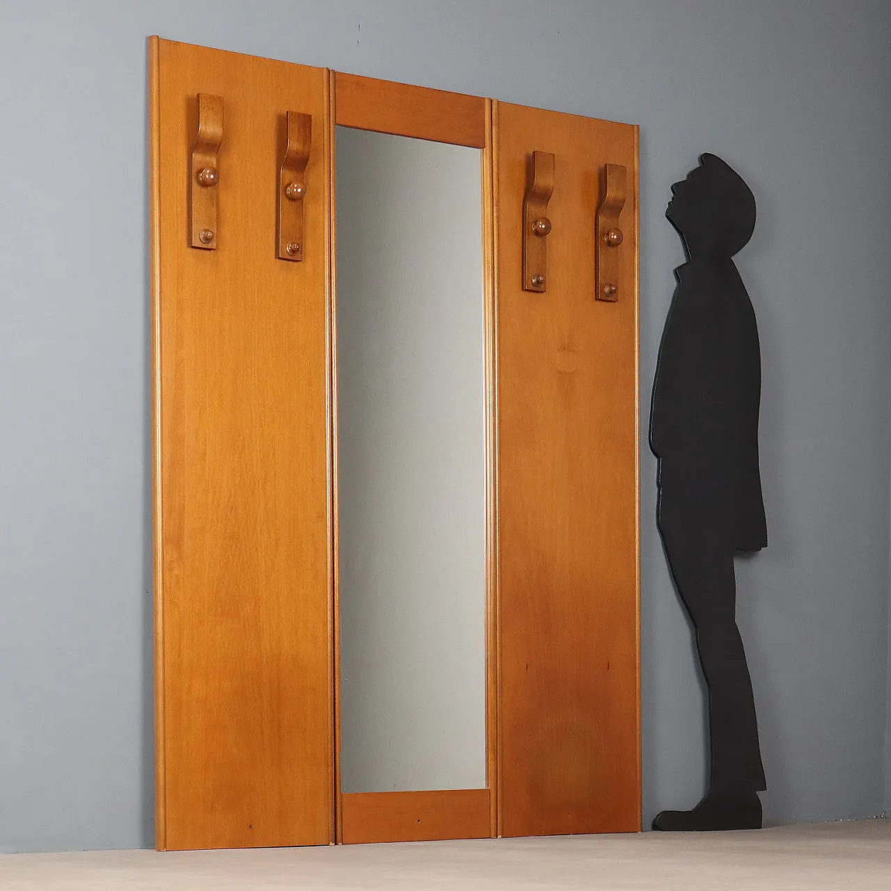 Hallway cabinet with mirror and coat rack, 1970s 3