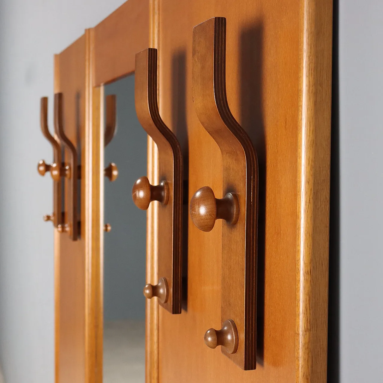 Hallway cabinet with mirror and coat rack, 1970s 6