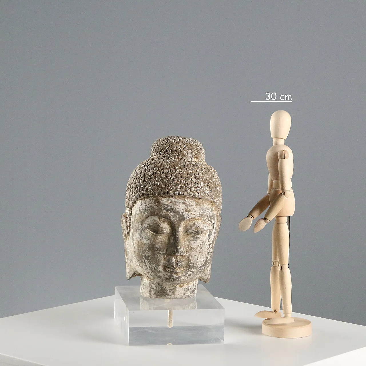 Testa di Buddha, scultura in pietra, '900 2