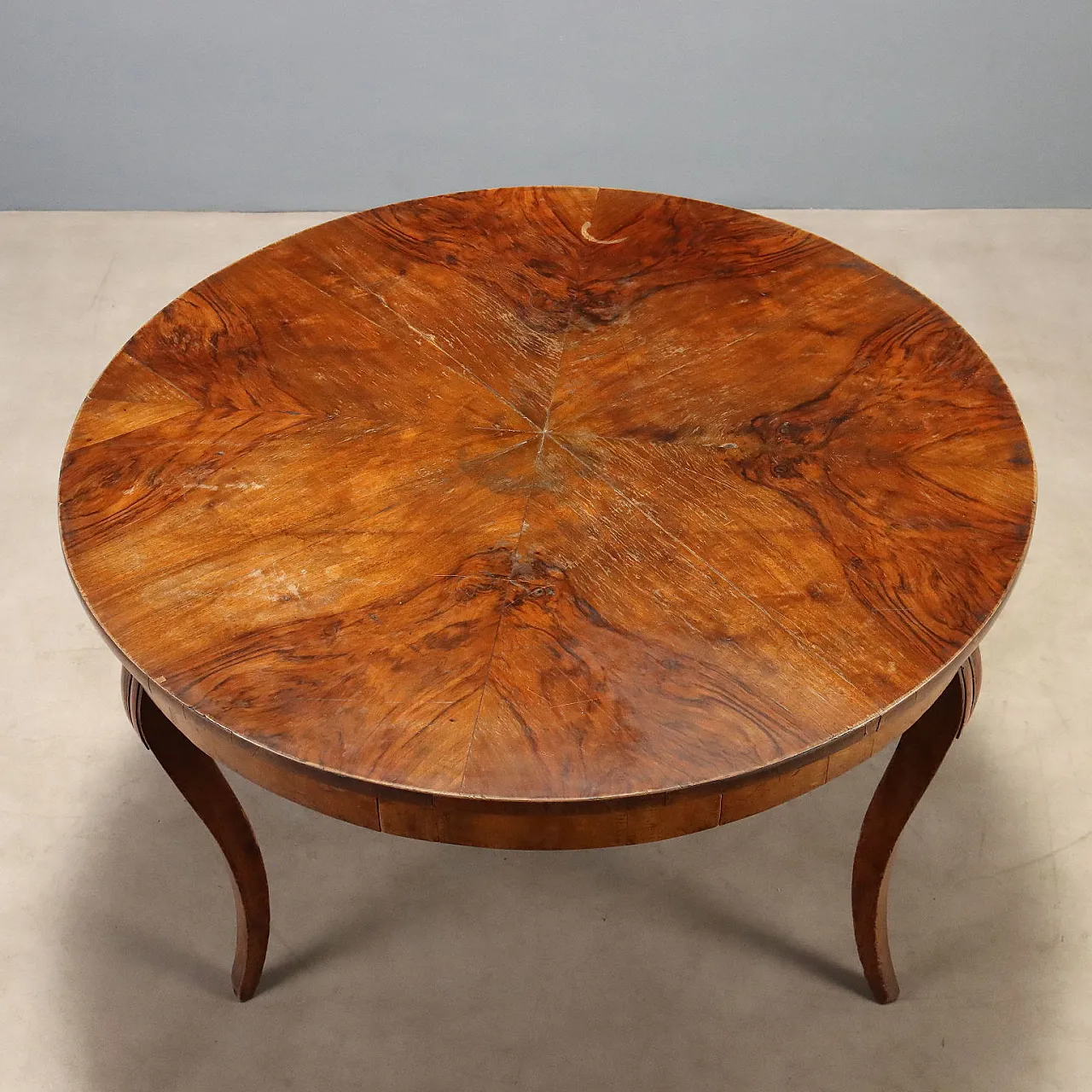 Round table with drawer and wavy legs, 19th century 8