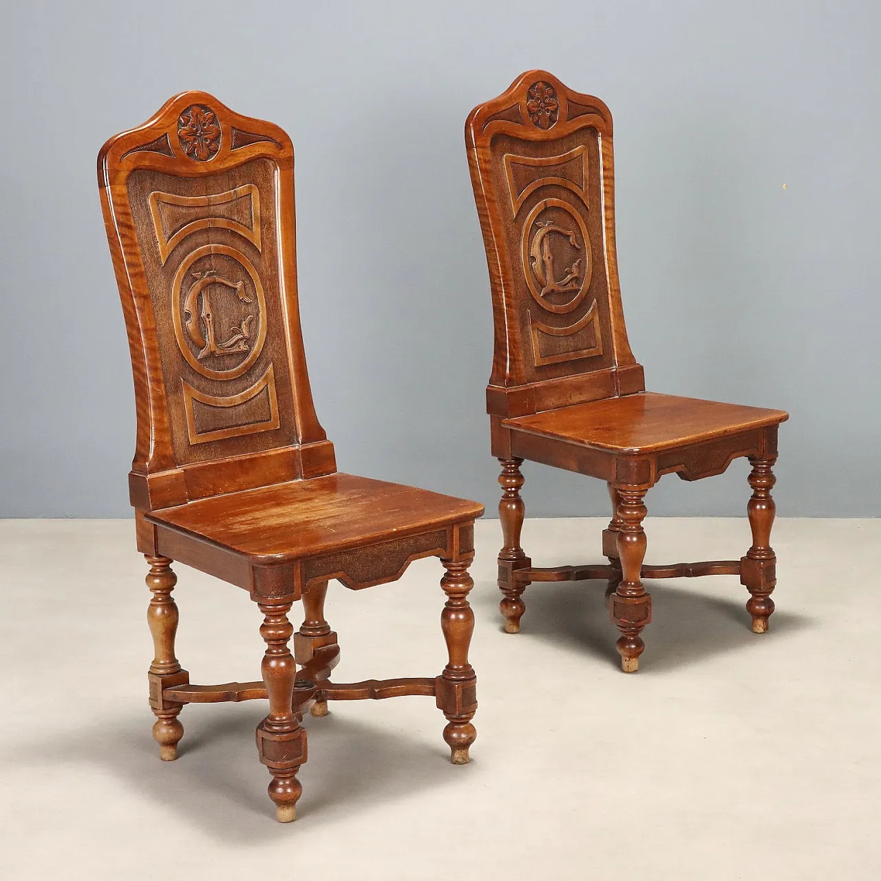 Coppia di sedie in noce stile Barocco, fine '800 1