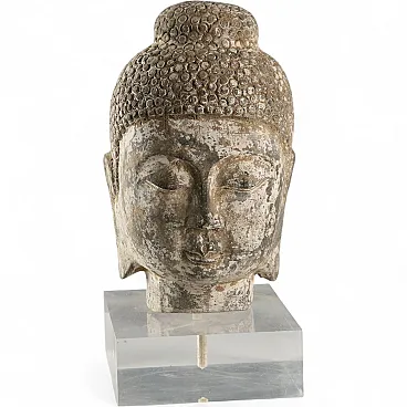 Testa di Buddha, scultura in pietra, '900