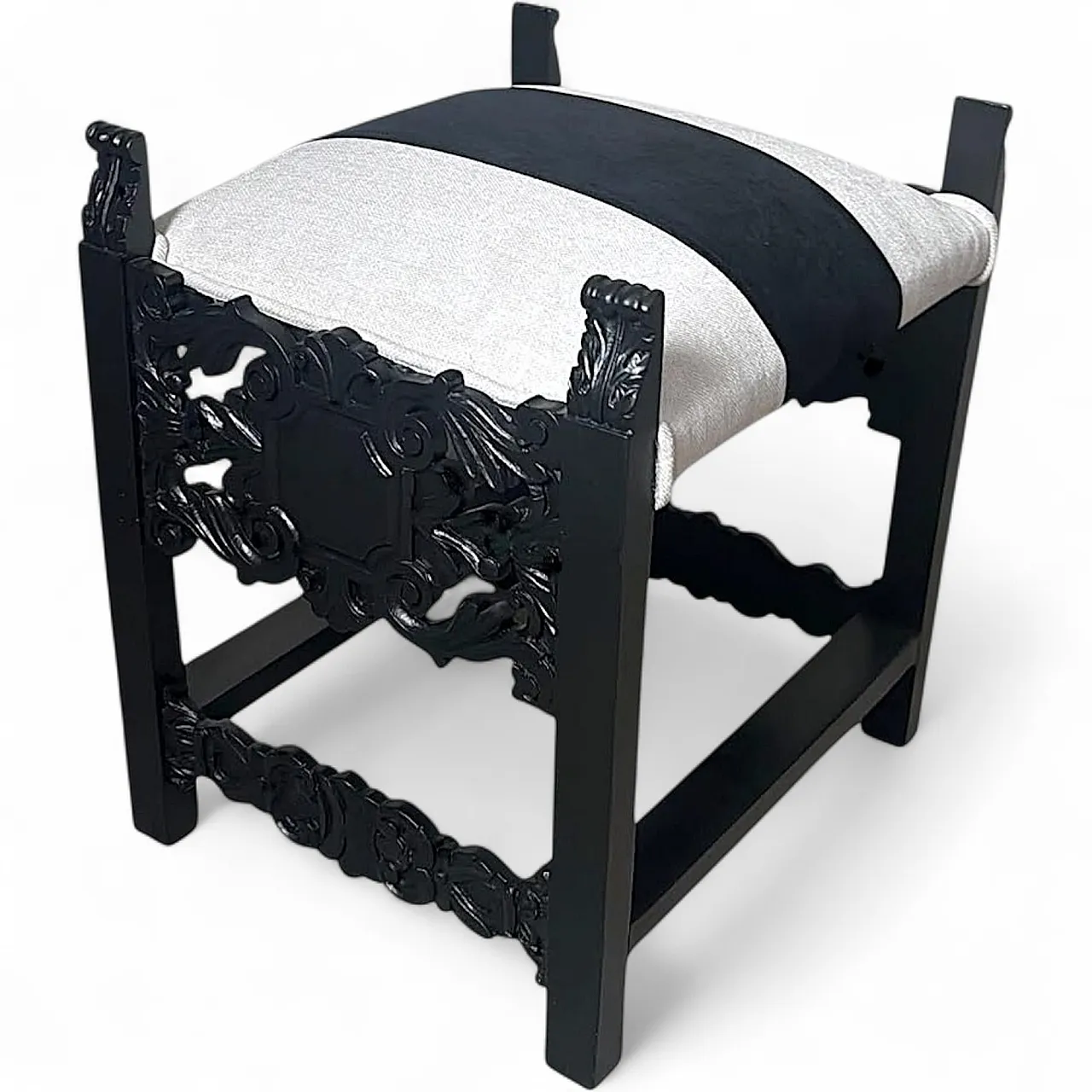 Neo-Renaissance style bench carved eood and linen blend, 19th century 21