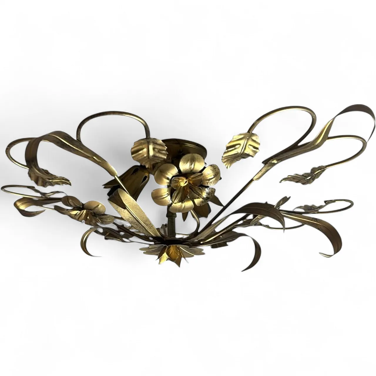 Florentine style gilt wrought iron flush mount ceiling light, 1950s 21