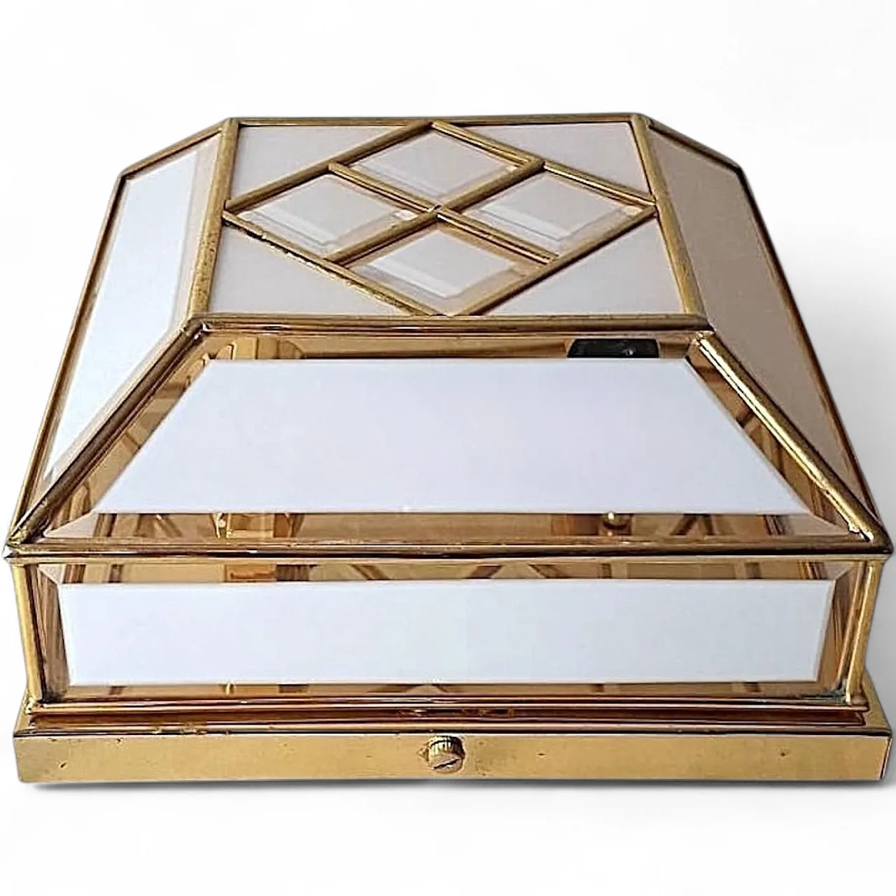 Brass and frosted opaline glass flush mount ceiling light, 1950s 20