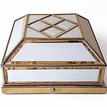 Brass and frosted opaline glass flush mount ceiling light, 1950s