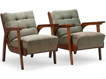 Coppia di poltrone lounge in legno e tappezzeria, '900
