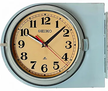 Orologio da parete vintage Seiko blu a doppia faccia con raffigurazioni di navi, anni '80