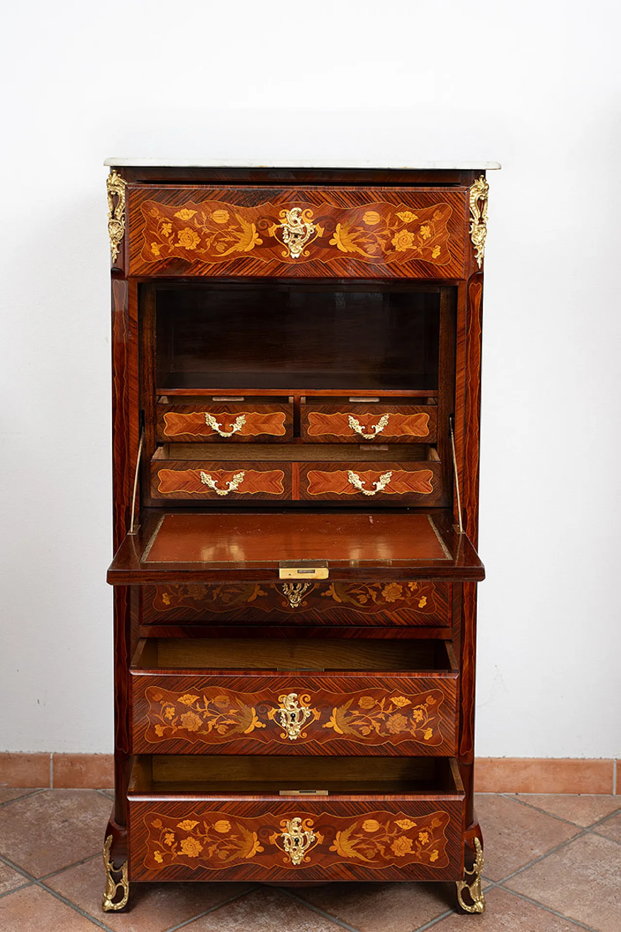 Napoleon III secretaire in precious exotic woods and bronze, 19th c. 2