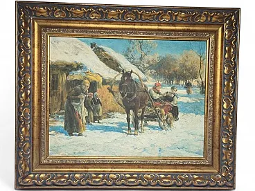 Composizione figurativa, anni '80, olio su tela