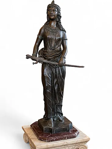 Large bronze sculpture with marble base, late 19th century.