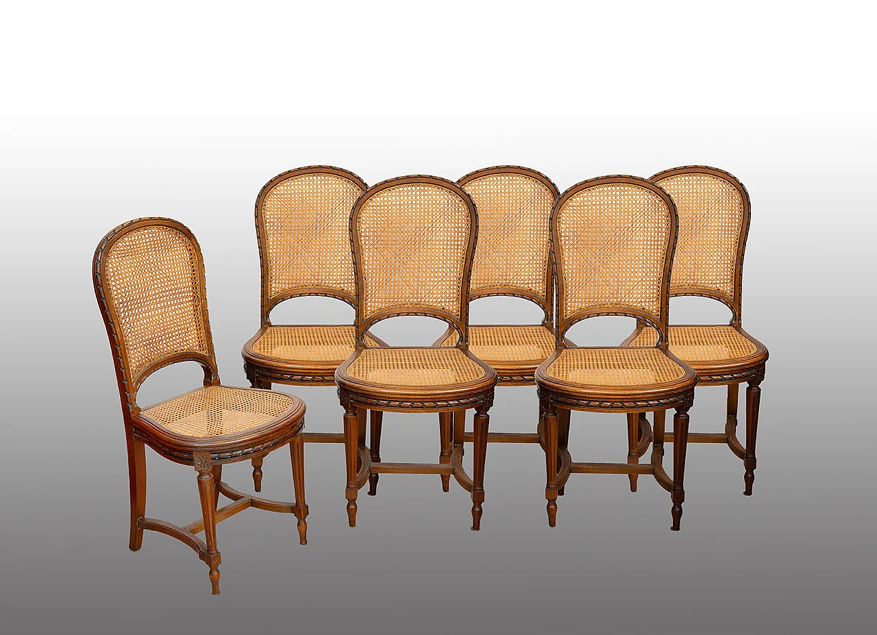 6 Napoleon III chairs in solid walnut and Vienna straw, 19th century 1