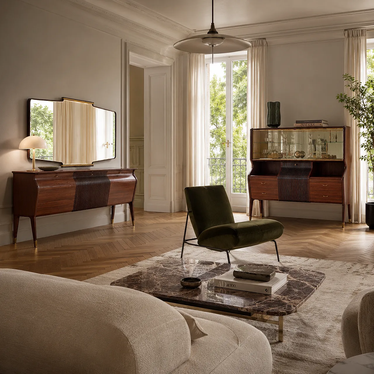 Mid-Century Italian Osvaldo Borsani sideboard with mirror, 40s 24