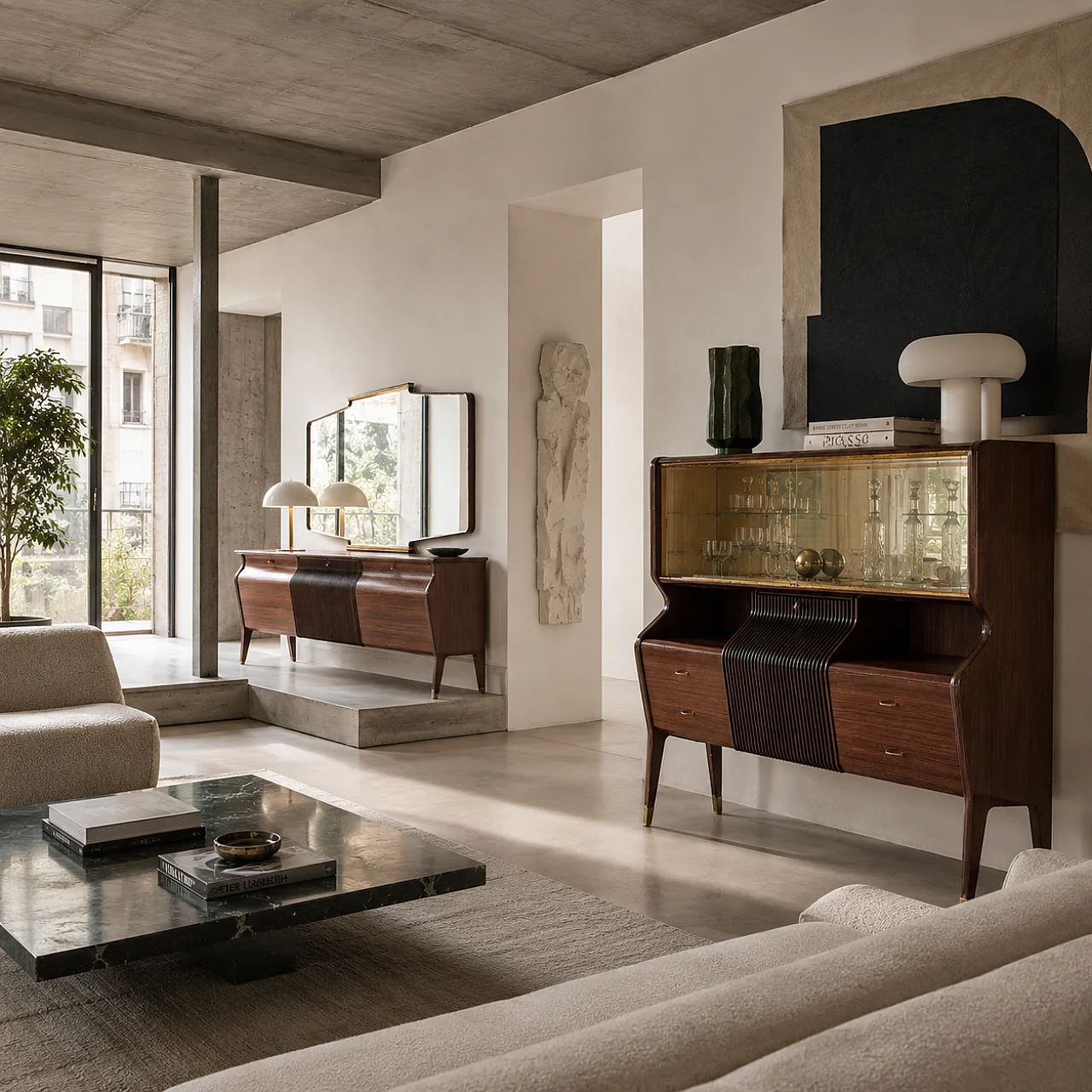 Mid-Century Italian Osvaldo Borsani sideboard with mirror, 40s 25
