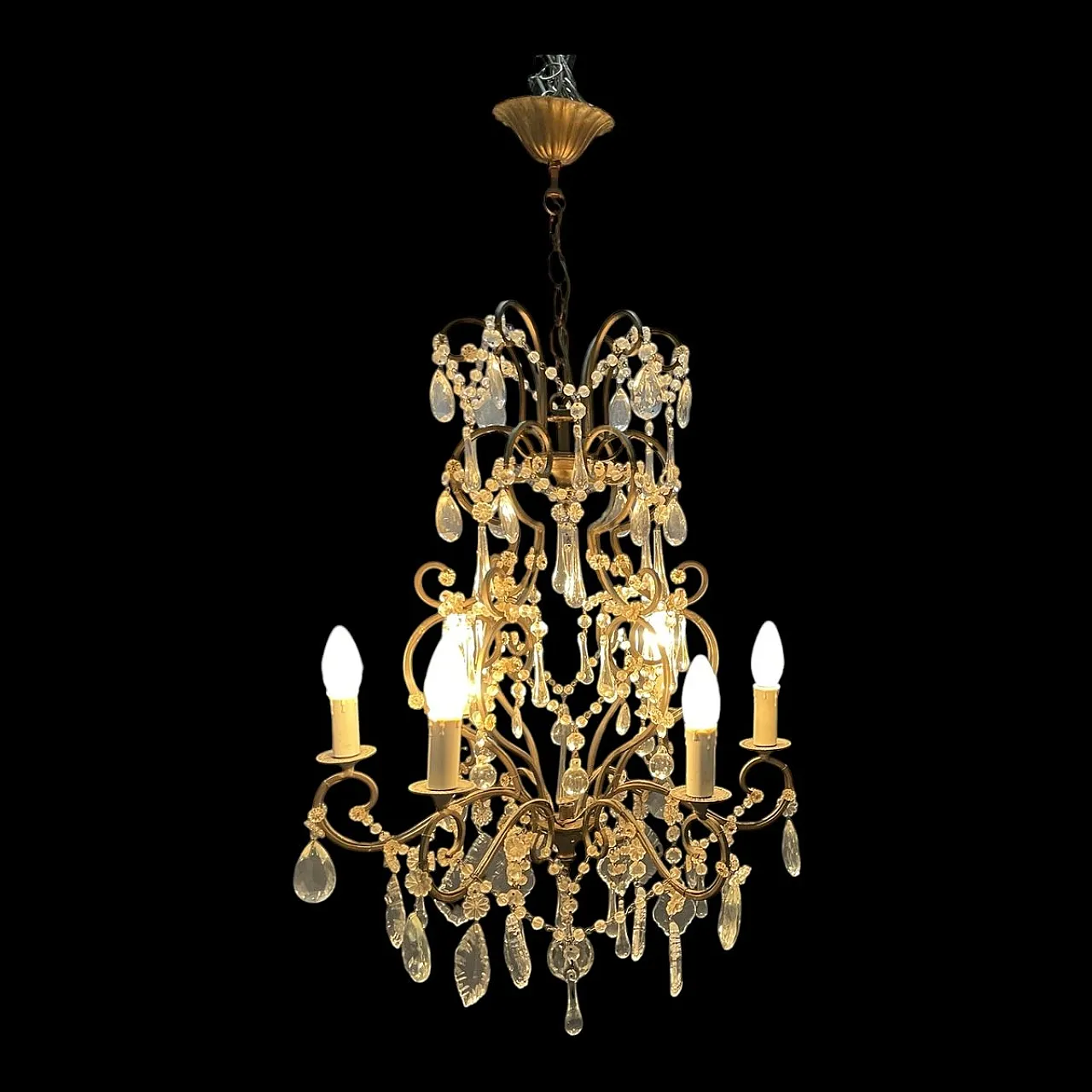 Mid-Century Modern Wrought Iron and Murano Glass Chandelier, Italy, 1950s 2