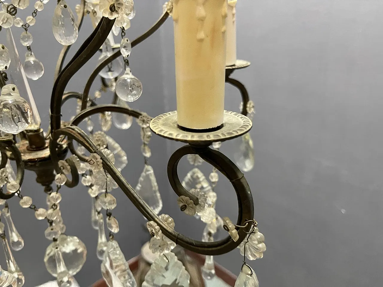 Mid-Century Modern Wrought Iron and Murano Glass Chandelier, Italy, 1950s 3