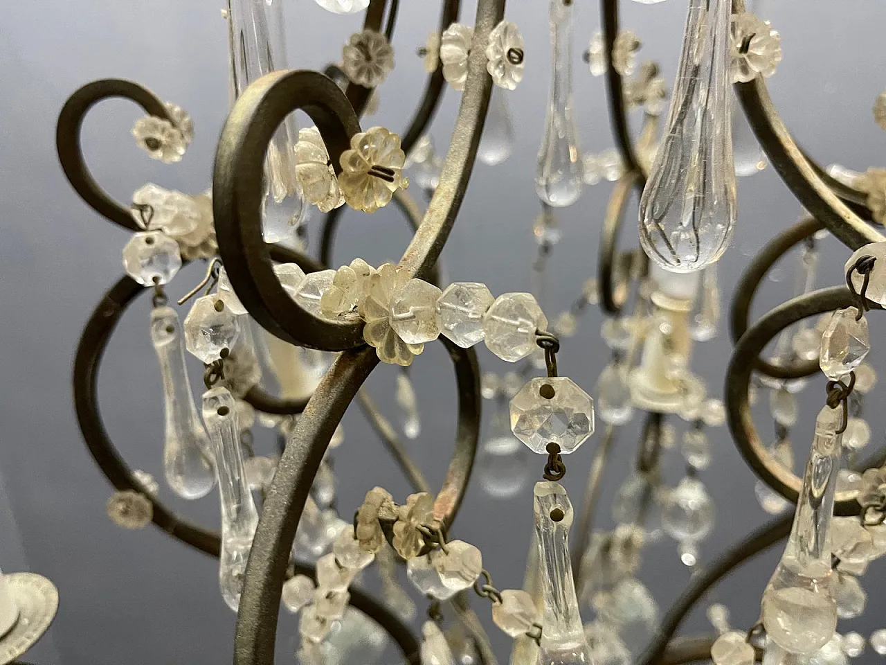 Mid-Century Modern Wrought Iron and Murano Glass Chandelier, Italy, 1950s 6