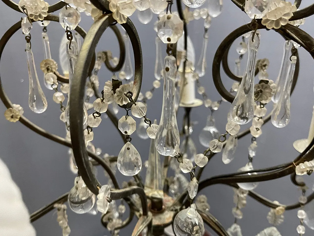 Mid-Century Modern Wrought Iron and Murano Glass Chandelier, Italy, 1950s 7