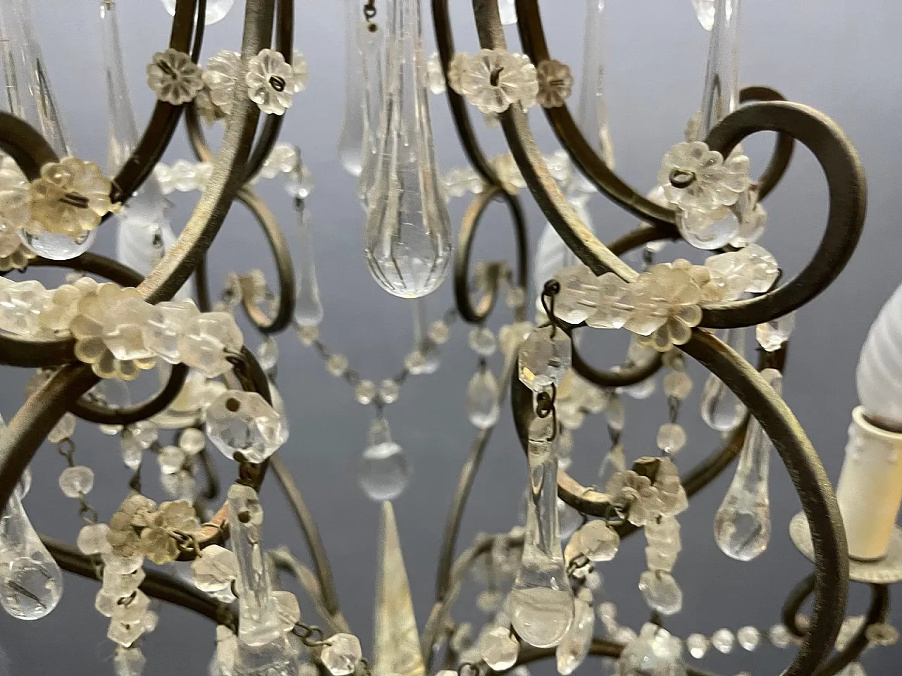 Mid-Century Modern Wrought Iron and Murano Glass Chandelier, Italy, 1950s 8